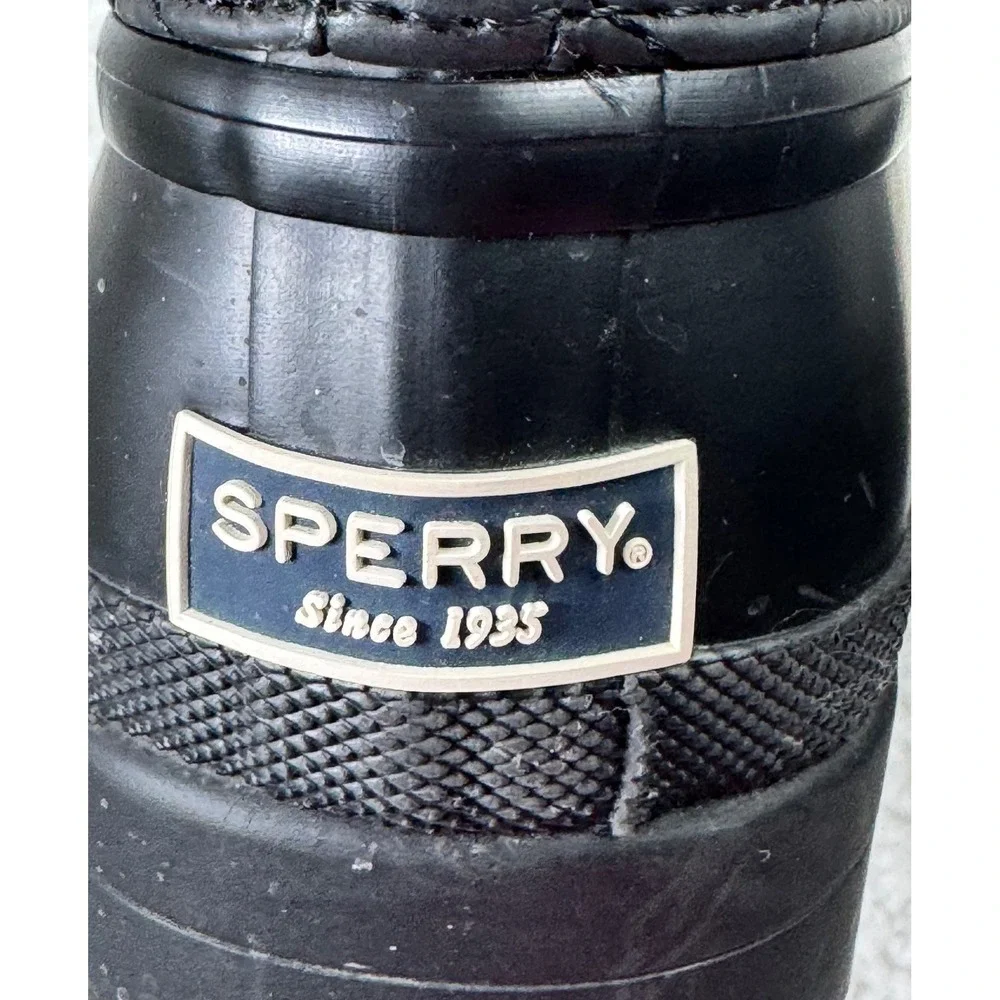 Sperry Saltwater Duck Boots Womens 7 Black Quilted Waterproof Rain‎ STS83693